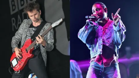 Getty Images Matt Bellamy and Kendrick Lamar on stage performing