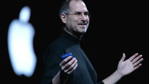 Getty Images Steve Jobs in 2005 at the Macworld Expo