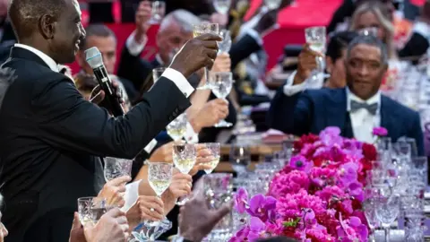 William Ruto (L), Kenya's president, speaks during a toast at the White House - 23 May 2024