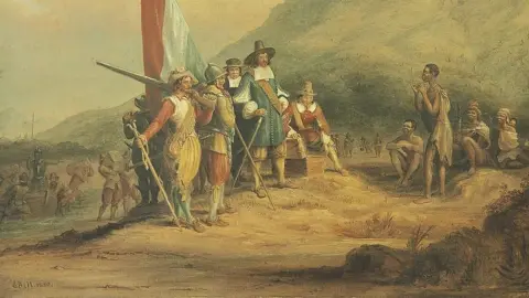 Getty Images Jan van Riebeeck with his men at the Cape of Good Hope, 17th Century.