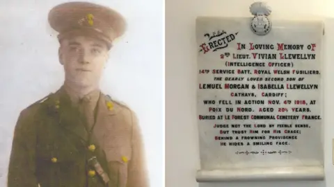 Family photos Second Lieutenant Vivian Llewellyn and his restored memorial