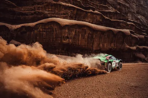 Marian Chytka Yasi Seidan driving in the Dakar Rally in Saudi Arabia, 2021.
