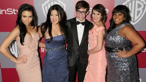 Getty Images Naya Rivera attended the 2012 Golden Globes with her co-stars (L-R) Jenna Ushkowitz, Kevin McHale, Lea Michele and Amber Riley
