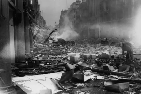 Getty Images Destruction caused on Oxford Street during the Blitz