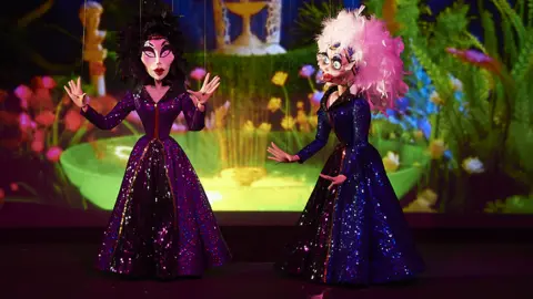 Andi Sapey Cinderella's ugly sisters in the gardens of the royal palace