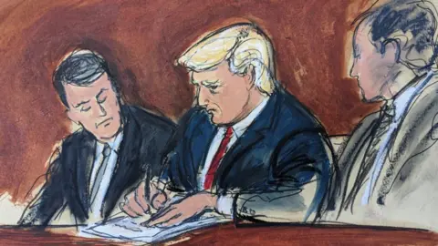 Court artists on their three, very different Trumps