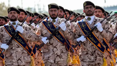 Getty Images Members of Iran's Revolutionary Guards Corps (IRGC) at a military parade in the capital Tehran on September 22, 2018