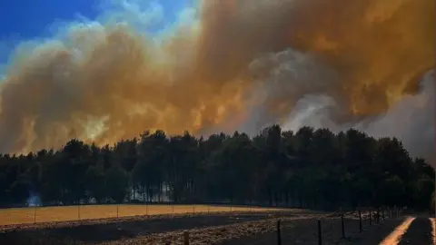 Shirebrook Fire Station Smoke billows about a forest in Blidworth