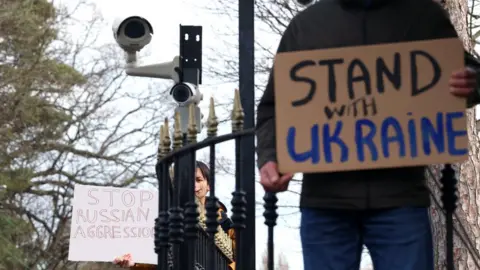 Sam Boal/PA Protesters outside the embassy of the Russian Federation in Dublin