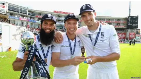 Getty Images Moeen Ali, Jos Buttler and Steven Finn