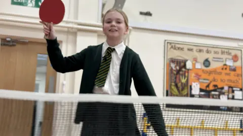 BBC Amelia playing table tennis