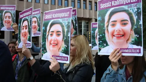 ADEM ALTANVIA GETTY IMAGES Protesters outside the Sule Cet trial