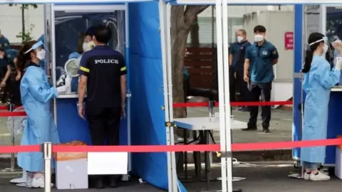 EPA Police undergo virus testing in Seoul, South Korea