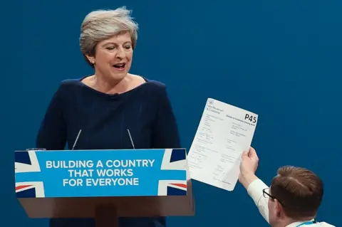 Getty Images Theresa May handed a P45 form