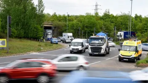 National Highways Cars at Thickthorn roundabout, Norwich