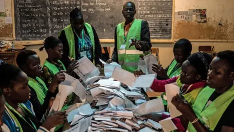 AFP/Getty Images Voting officals count ballots in Kisumu