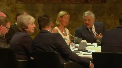 BBC Theresa May and fellow EU leaders at the Salzburg meeting