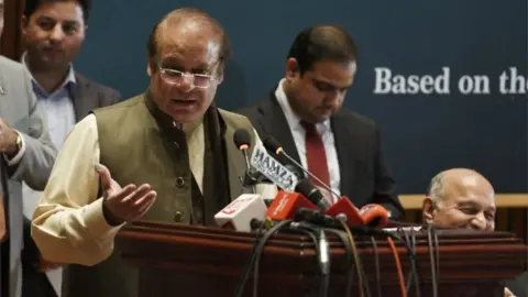 EPA Nawaz Sharif, former Pakistani Prime Minister, speaks to audience during a seminar "Sanctity of Ballot" in Islamabad, Pakistan, 17 April 2018.