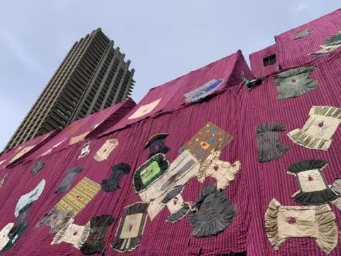 Penny Dale 'Purple Hibiscus', an installation by Ghanaian artist Ibrahim Mahama, on display at the Barbican.