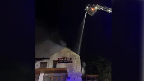 Tyne and Wear Fire and Rescue Service Aerial appliances tackling blaze at the Cavalier pub