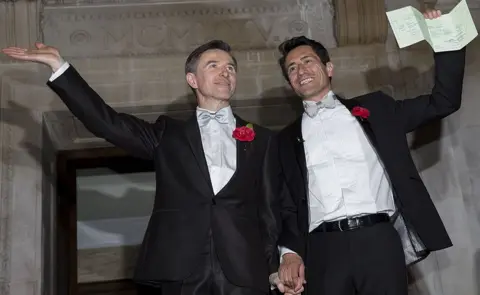 Rob Stothard/Getty Images Peter McGraith and David Cabreza married in London moments after the law changed on 29 March 2014