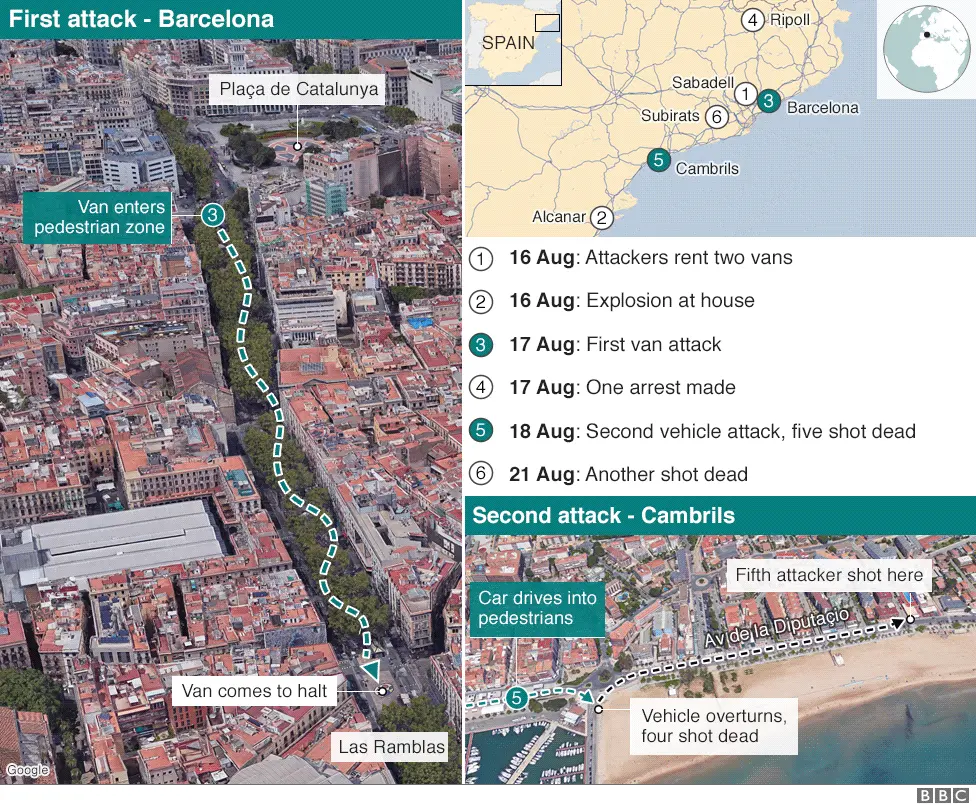 BBC Map showing where the attacks took place