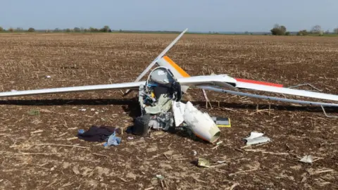 AAIB The wreckage of a motor glider after a crash.