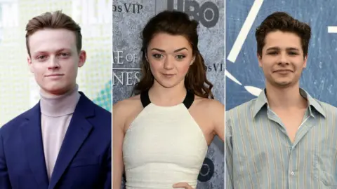 Getty Images Anson Boon, Maisie Williams and Toby Wallace