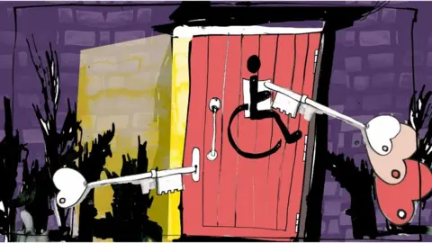 BBC/Katie Horwich  Illustration of radar keys being used to open doors