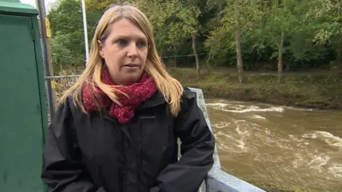 BBC Environment Minister Hannah Blythyn alongside the River Teifi