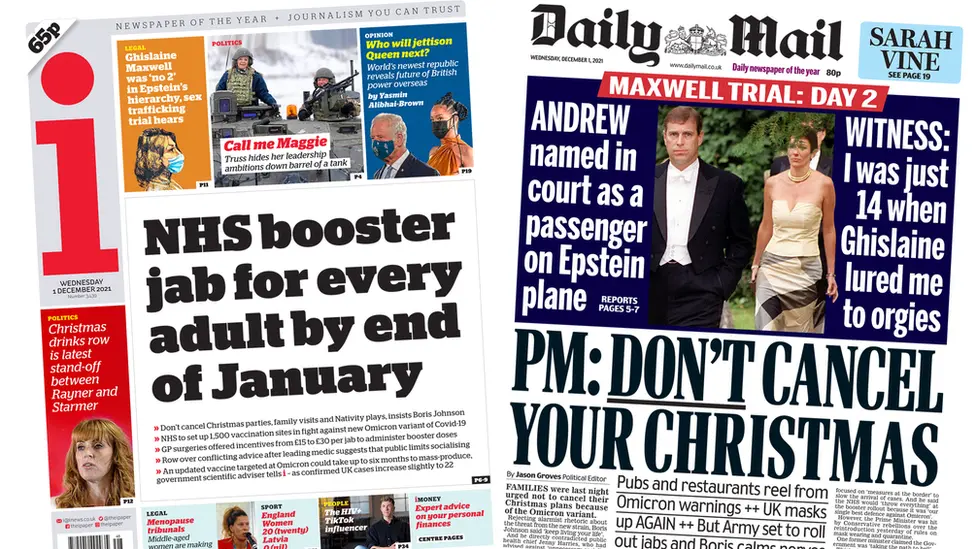 i and Daily Mail front pages