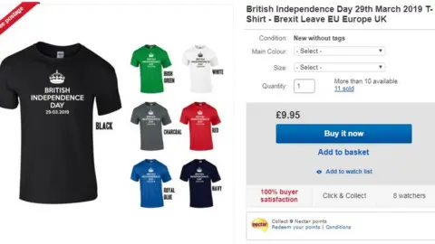 The Lanark Print Co./eBay Screenshot of t-shirts on the Lanark Print Company website of British Independence Day