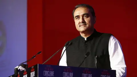 Getty Images Union Minister for Heavy Industries and Public Enterprises Praful Patel addresses the gathering.(Photo by Reuben Singh/The India Today Group via Getty Images)