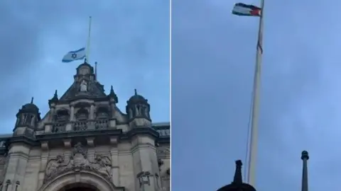 A flag above Sheffield Town Hall