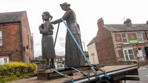 North Yorkshire Council Statue of Sophia Constable and prison warden on the back of a truck