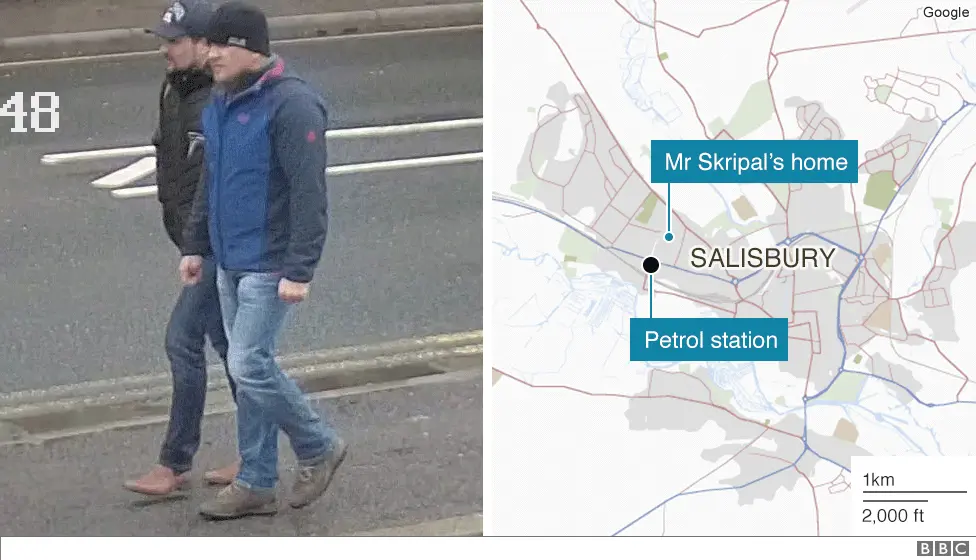 BBC Suspects near a Shell petrol station not far from Mt Skripal's home