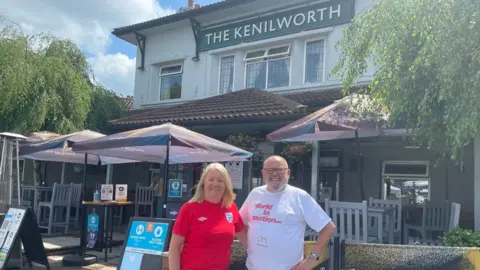 John Powell John and Anette Powell outside The Kenilworth pub