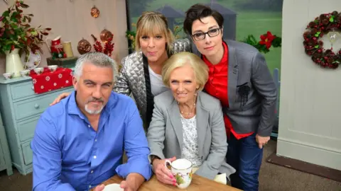 BBC/Love Productions L-R Paul Hollywood, Mel Giedroyc, Mary Berry, Sue Perkins