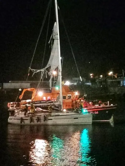 david pascoe Yacht towed into Newlyn