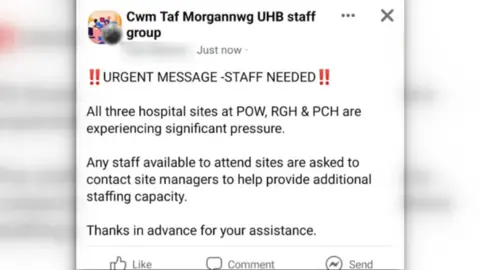 Facebook Cwm Taf Morgannwg health board confirmed it used "staff communication channels" to contact staff