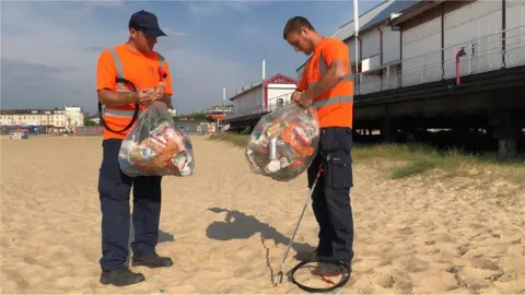 BBC Litter pickers on Great Yarmouth beach