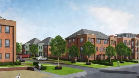 Dha Architecture A CGI of the plan to replace Dee Road Fire Station with 54 homes