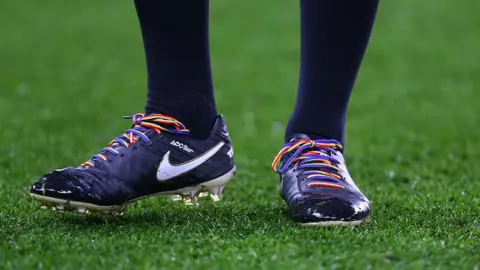 Getty Images Rainbow laces at a Premier League match