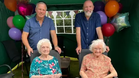 Elma Harris and Thelma Barratt with their sons David Shuttleworth and Tony Barratt