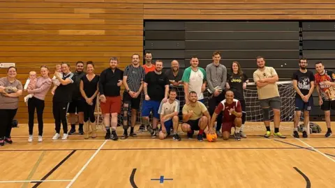 BBC Group picture of the mental health football session in Swansea