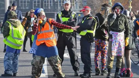 PA Protesters on Westminster Bridge