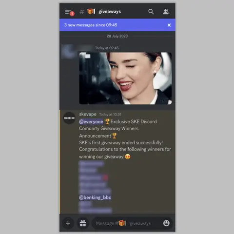 SKE/Discord Screenshot from Discord showing BBC reporter winning competition