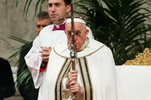 Remo Casilli / Reuters Pope Francis presides over the Chrism Mass in St. Peter's Basilica at the Vatican on 6 April 2023