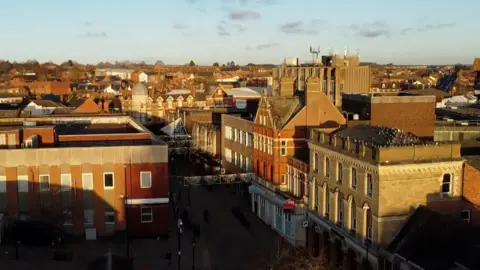 Dawid Wojtowicz/BBC An aerial view of Wellingborough town centre