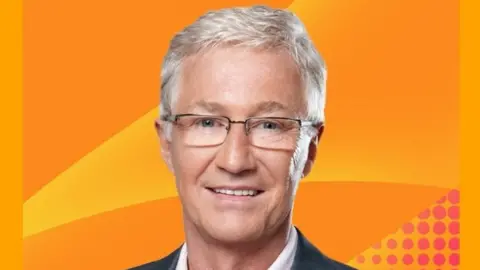 BBC Paul O'Grady smiles while posing for the promo of his Radio 2 show